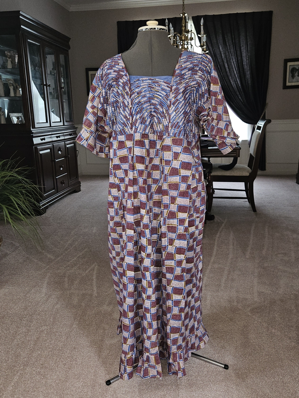 Vintage Hand-made Maxi Dress L/XL Plum & Gold Afro-centric